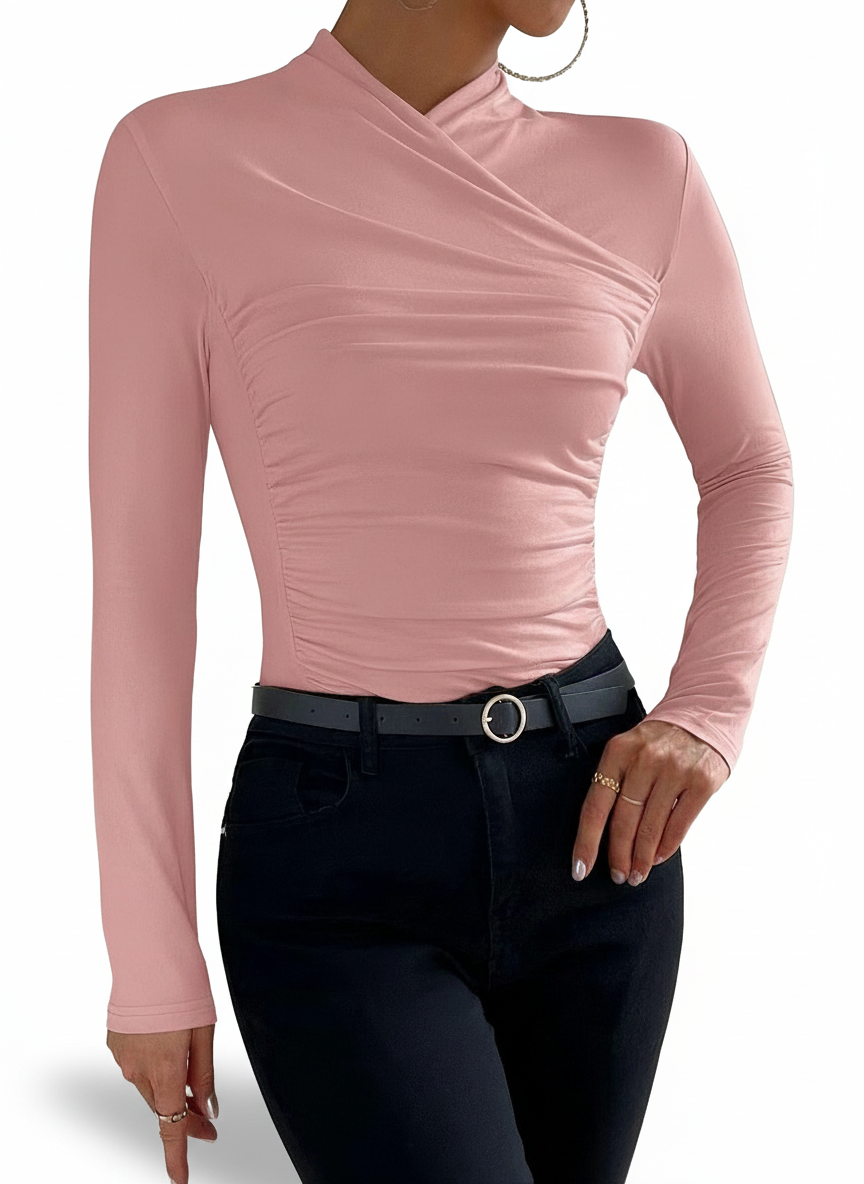 Antonella - Blusa Entallada con Cuello Cruzado y Plisado