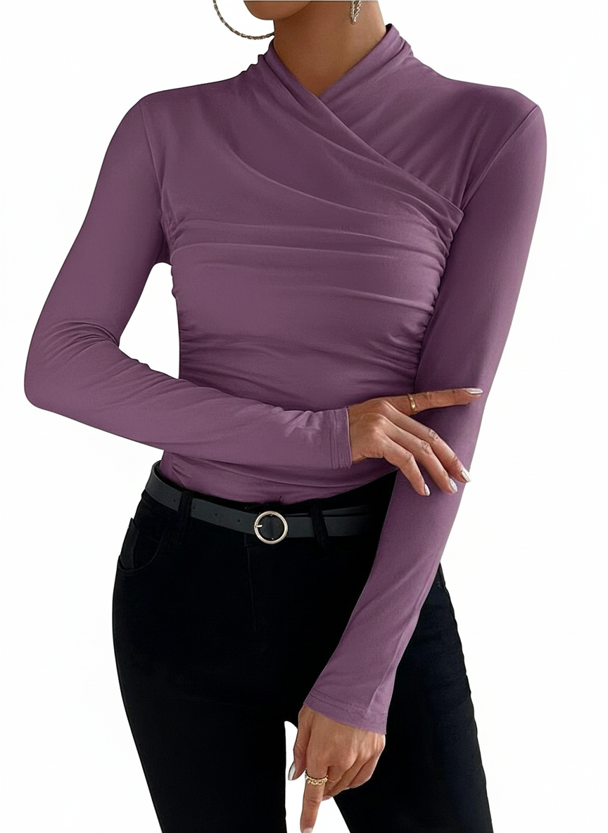 Antonella - Blusa Entallada con Cuello Cruzado y Plisado