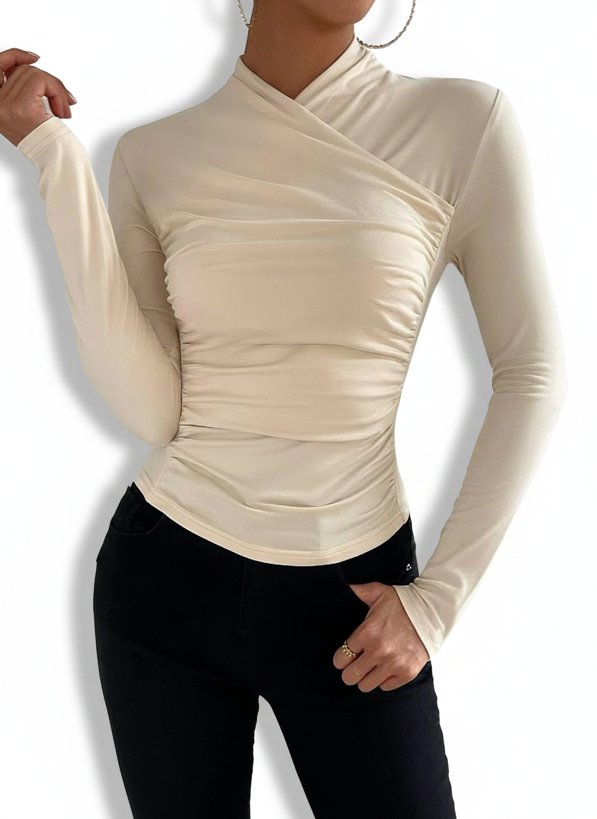 Antonella - Blusa Entallada con Cuello Cruzado y Plisado