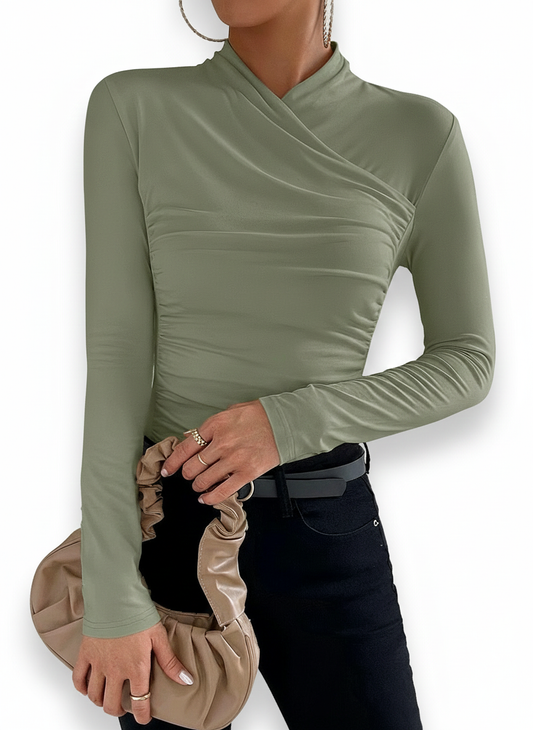 Antonella - Blusa Entallada con Cuello Cruzado y Plisado