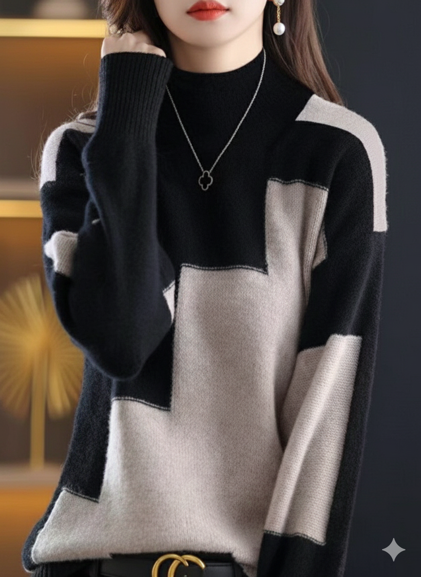 Martina - Suéter de Punto Geométrico con Cuello Alto